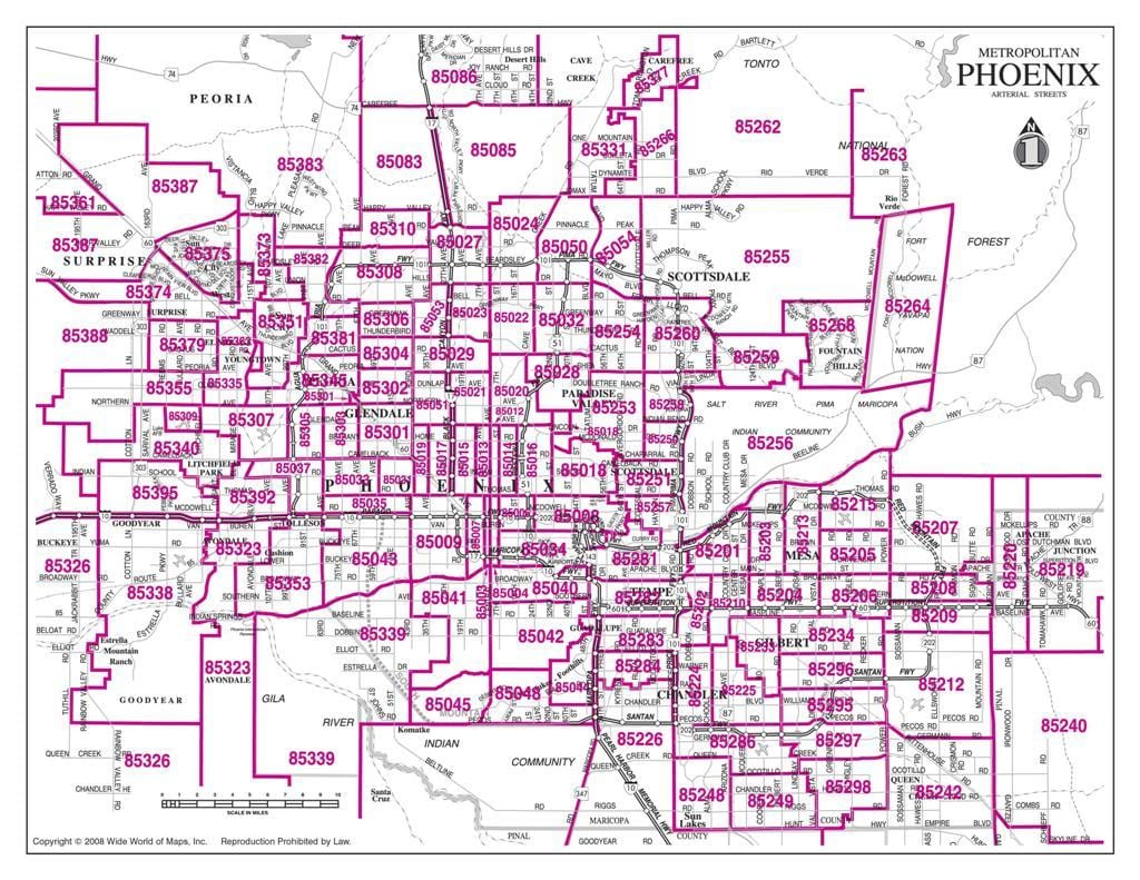zone code de la carte de Phoenix